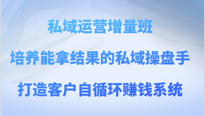 私域运营增量班 培养能拿结果的私域操盘手，打造客户自循环赚钱系统-旺铺专家