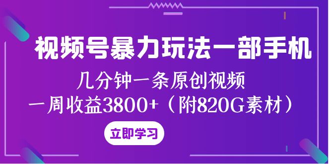 视频号暴力玩法一部手机 几分钟一条原创视频 一周收益3800+（附820G素材）-旺铺专家