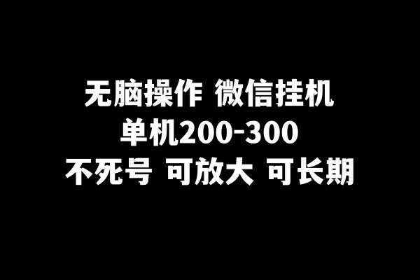 无脑操作微信挂机单机200-300一天，不死号，可放大-旺铺专家