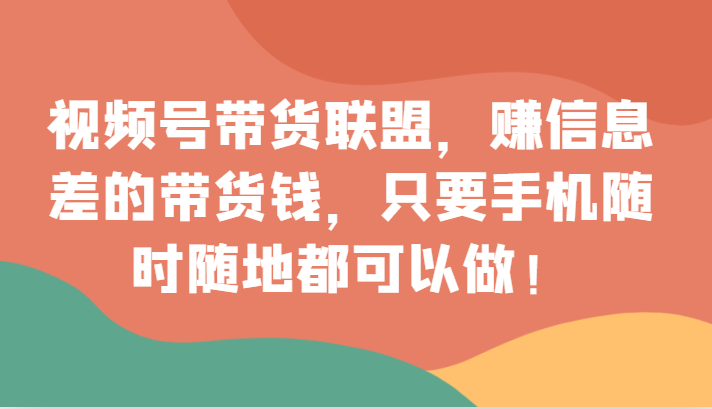 视频号带货联盟，赚信息差的带货钱，只需手机随时随地都可以做！-旺铺专家