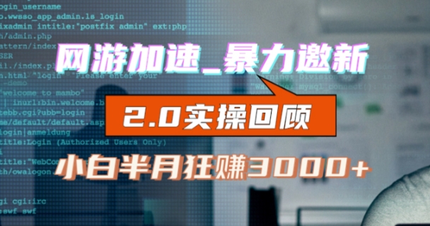 网游加速邀新，狂吃提成，适合小白，首月破千（v2.0版教程）【揭秘】-旺铺专家