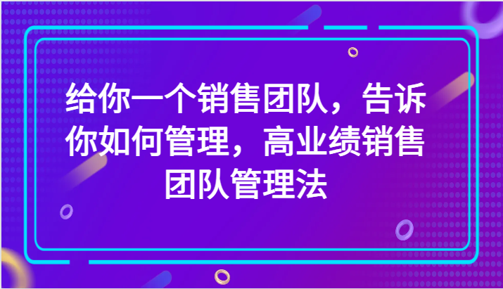 给你一个销售团队，告诉你如何管理，高业绩销售团队管理法（89节课）-旺铺专家