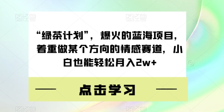 “绿茶计划”，爆火的蓝海项目，着重做某个方向的情感赛道，小白也能轻松月入2w+【揭秘】-旺铺专家