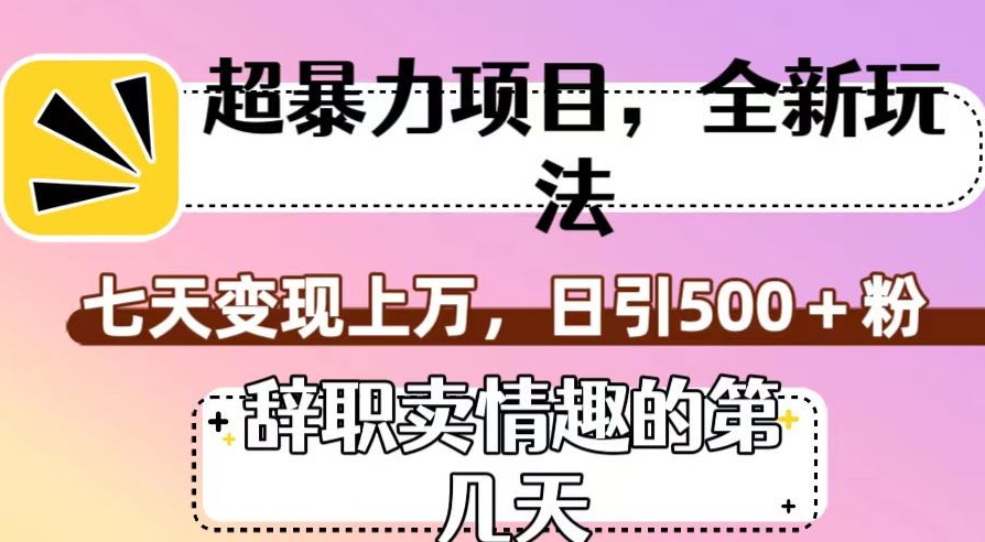 超暴利项目，全新玩法（辞职卖情趣的第几天），七天变现上万，日引500+粉【揭秘】-旺铺专家