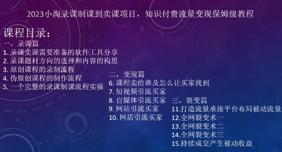 2023小淘录课制课到卖课项目，知识付费流量变现保姆级教程-旺铺专家