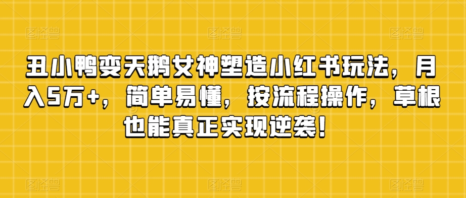 丑小鸭变天鹅女神塑造小红书玩法，月入5万+，简单易懂，按流程操作，草根也能真正实现逆袭！-旺铺专家