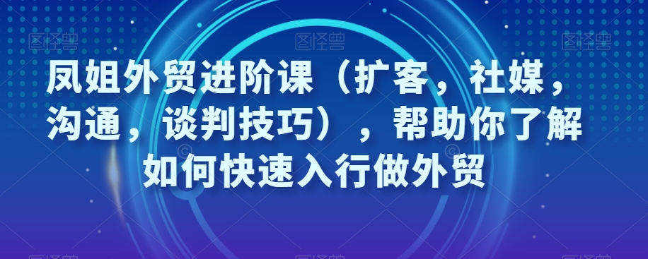 凤姐外贸进阶课（扩客，社媒，沟通，谈判技巧），帮助你了解如何快速入行做外贸-旺铺专家