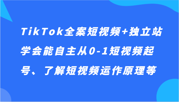 TikTok全案短视频+独立站，学会能自主从0-1短视频起号、了解短视频运作原理等-旺铺专家