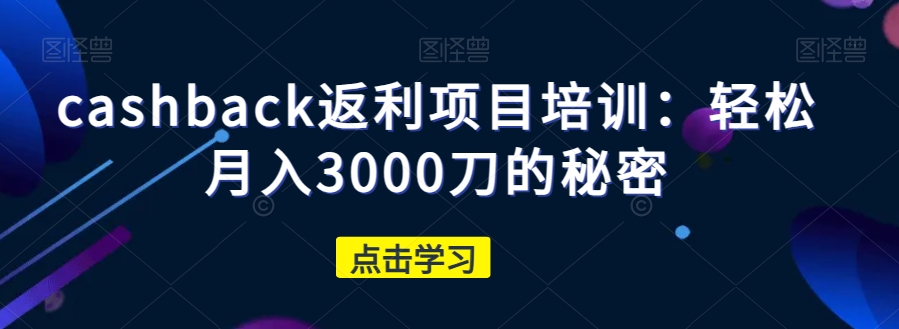 cashback返利项目培训：轻松月入3000刀的秘密-旺铺专家