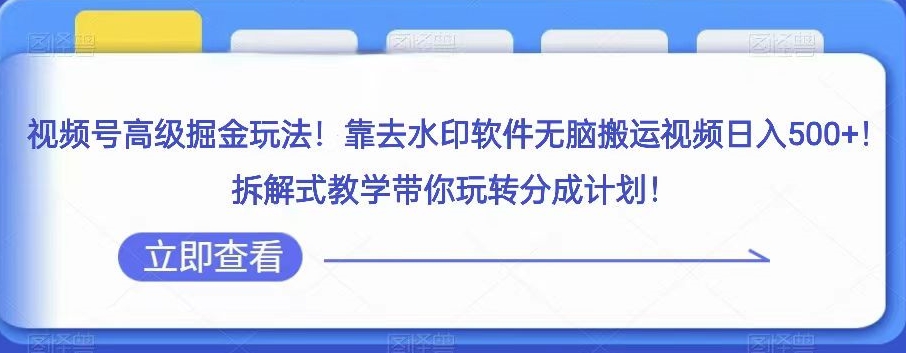 视频号高级掘金玩法，靠去水印软件无脑搬运视频日入500+，拆解式教学带你玩转分成计划【揭秘】-旺铺专家