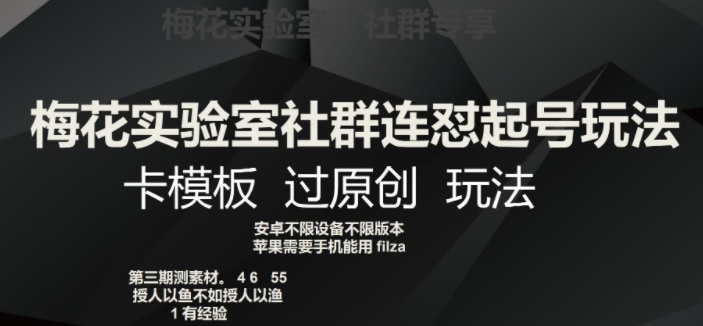 梅花实验室社群连怼起号玩法，卡模板过原创玩法【揭秘】-旺铺专家