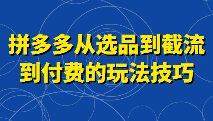 拼多多从选品到截流到付费的玩法技巧，助你掌握截流自然流量，高投产，强付费快速启动-旺铺专家