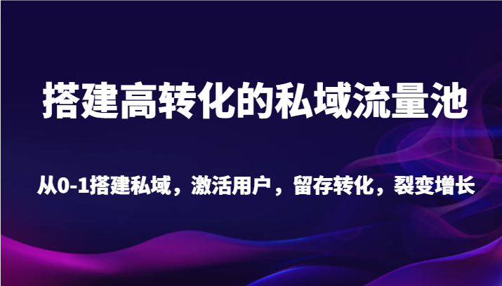 搭建高转化的私域流量池 从0-1搭建私域，激活用户，留存转化，裂变增长（20节课）-旺铺专家