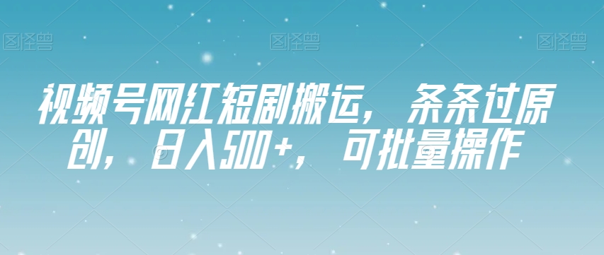 视频号网红短剧搬运，条条过原创，日入500+，可批量操作【揭秘】-旺铺专家