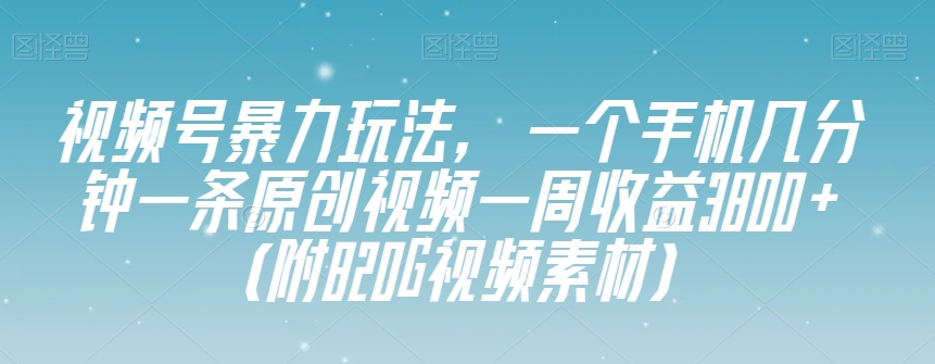 视频号暴力玩法，一个手机几分钟一条原创视频一周收益3800+（附820G视频素材）-旺铺专家