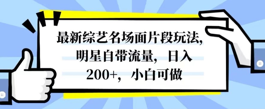 最新综艺名场面片段玩法，明星自带流量，日入200+，小白可做【揭秘】-旺铺专家