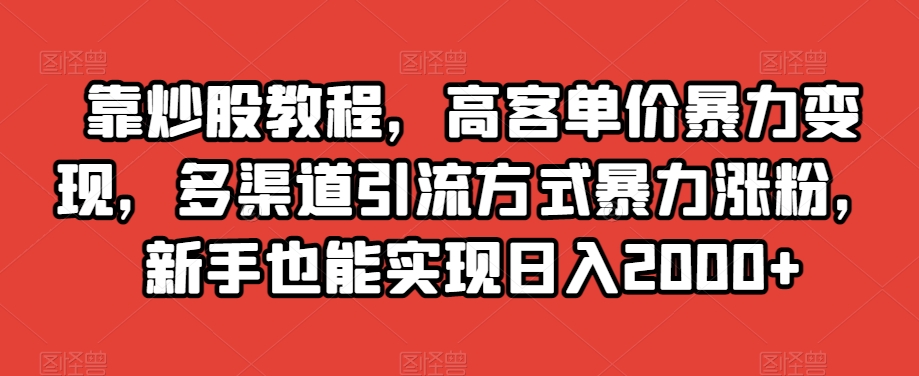 靠炒股教程，高客单价暴力变现，多渠道引流方式暴力涨粉，新手也能实现日入2000+【揭秘】-旺铺专家