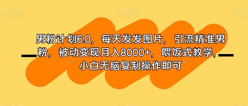 男粉计划6.0，每天发发图片，引流精准男粉，被动变现月入8000+，喂饭式教学，小白无脑复制操作即可-旺铺专家