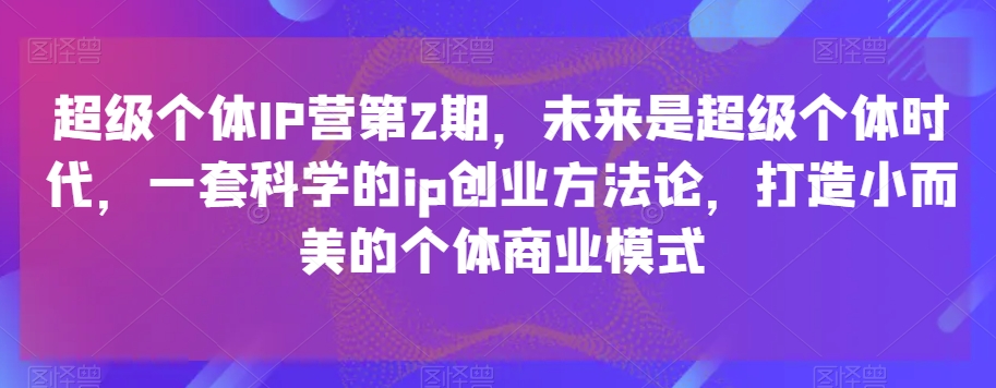 超级个体IP营第2期，未来是超级个体时代，一套科学的ip创业方法论，打造小而美的个体商业模式-旺铺专家