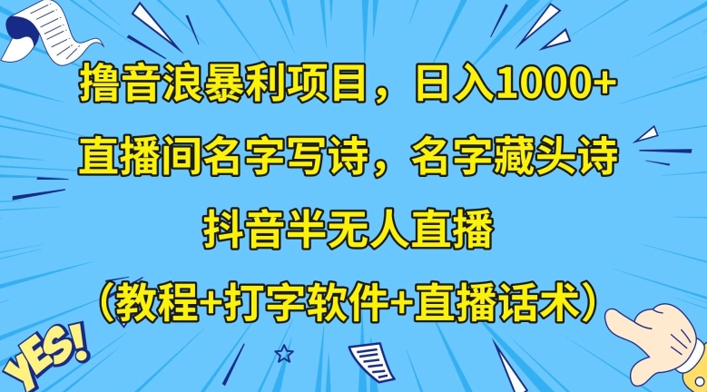 撸音浪暴利项目，日入1000+，直播间名字写诗，名字藏头诗，抖音半无人直播（教程+打字软件+直播话术）【揭秘】-旺铺专家