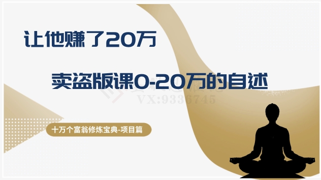 十万个富翁修炼宝典之9.让他赚了20万，卖盗版课0-20万的自述-旺铺专家