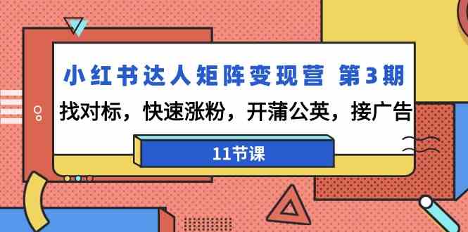 小红书达人矩阵变现营第3期，找对标，快速涨粉，开蒲公英，接广告（11节课）-旺铺专家