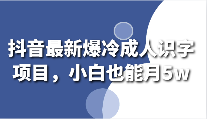 抖音最新爆冷成人识字项目，小白也能月5w-旺铺专家