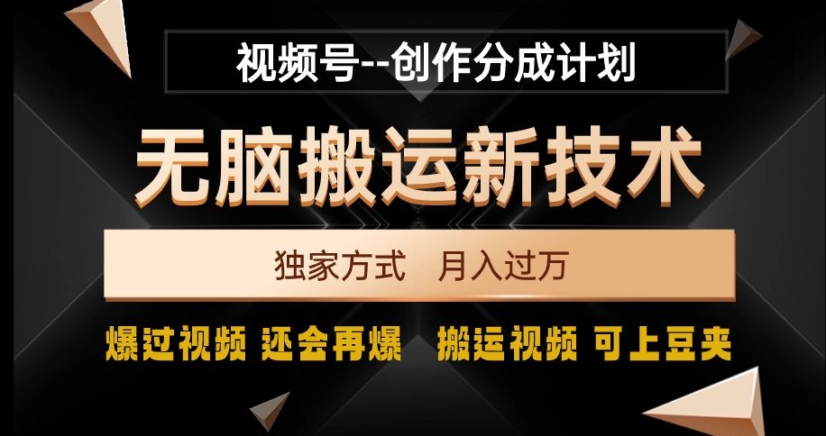 视频号无脑搬运新技术，破原创壕流量，独家方式，爆过视频，还会再爆【揭秘】-旺铺专家
