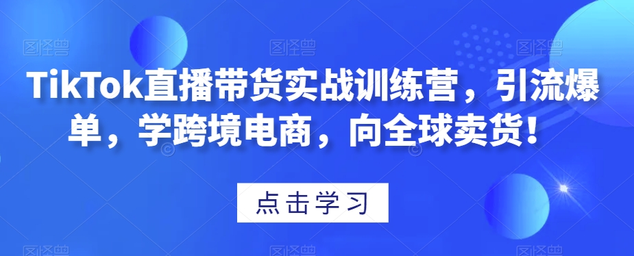 TikTok直播带货实战训练营，引流爆单，学跨境电商，向全球卖货！-旺铺专家