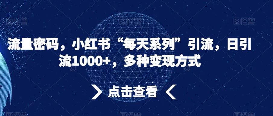 流量密码，小红书“每天系列”引流，日引流1000+，多种变现方式【揭秘】-旺铺专家