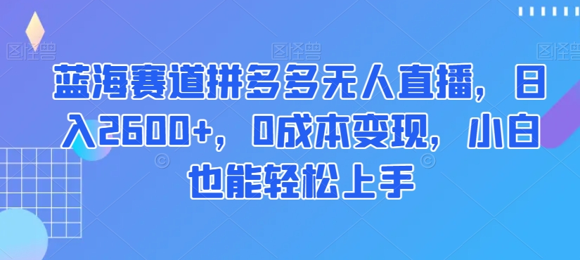 蓝海赛道拼多多无人直播，日入2600+，0成本变现，小白也能轻松上手【揭秘】-旺铺专家