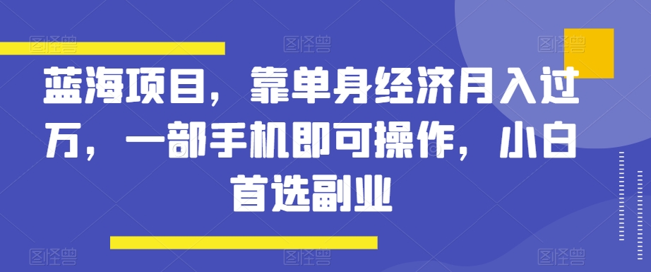 蓝海项目，靠单身经济月入过万，一部手机即可操作，小白首选副业【揭秘】-旺铺专家