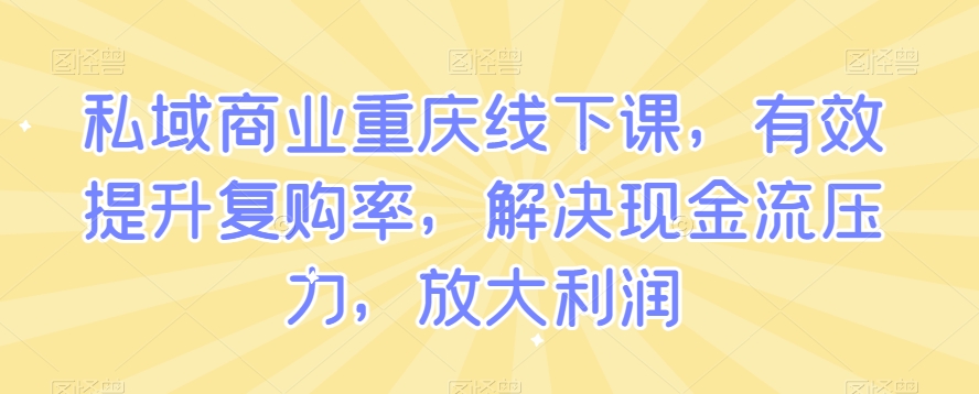 私域商业重庆线下课，有效提升复购率，解决现金流压力，放大利润-旺铺专家