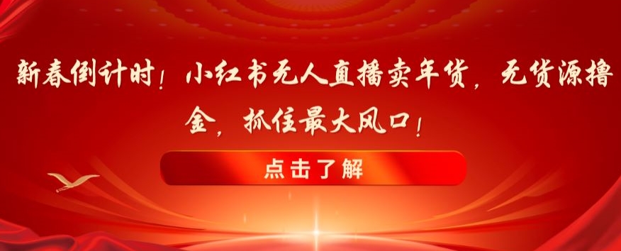 新春倒计时！小红书无人直播卖年货，无货源撸金，抓住最大风口【揭秘】-旺铺专家