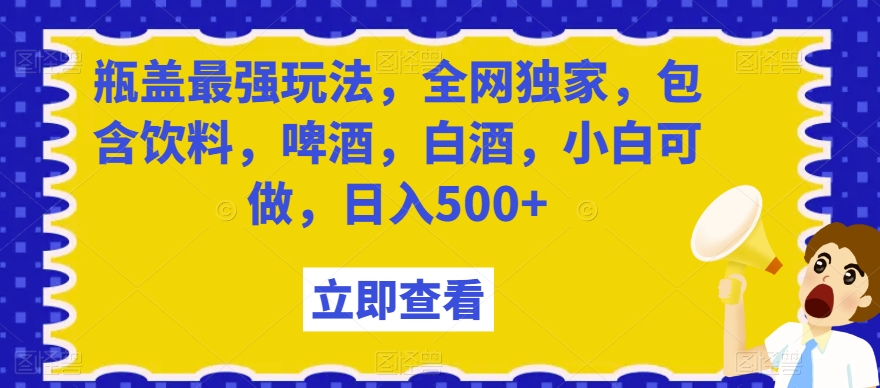 瓶盖最强玩法，全网独家，包含饮料，啤酒，白酒，小白可做，日入500+【揭秘】-旺铺专家