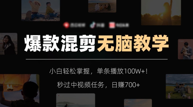 爆款混剪无脑教学，小白轻松掌握，单条播放100W+！秒过中视频任务，日赚700+【揭秘】-旺铺专家