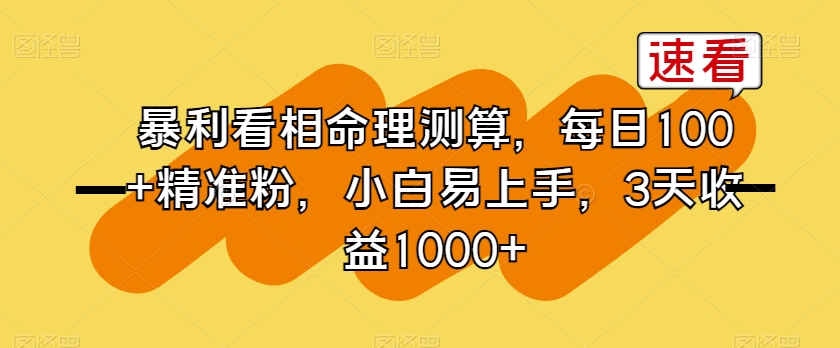 暴利看相命理测算，每日100+精准粉，小白易上手，3天收益1000+【揭秘】-旺铺专家