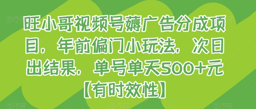 旺小哥视频号薅广告分成项目，年前偏门小玩法，次日出结果，单号单天500+元【有时效性】-旺铺专家