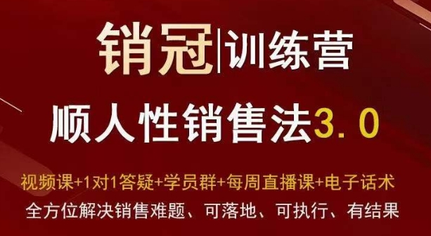 爆款！销冠训练营3.0之顺人性销售法，全方位解决销售难题、可落地、可执行、有结果-旺铺专家