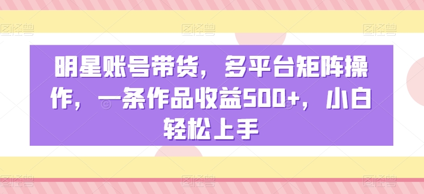 明星账号带货，多平台矩阵操作，一条作品收益500+，小白轻松上手-旺铺专家
