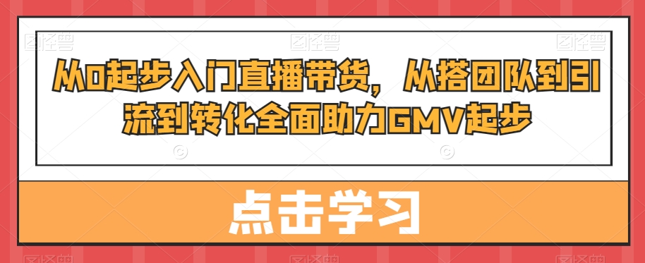 从0起步入门直播带货，​从搭团队到引流到转化全面助力GMV起步-旺铺专家