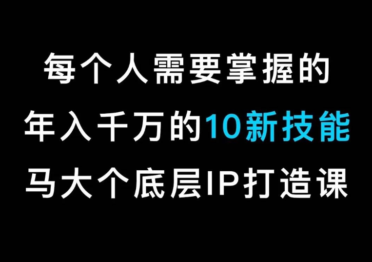 马大个的IP底层逻辑课，​每个人需要掌握的年入千万的10新技能，约会底层IP打造方法！-旺铺专家