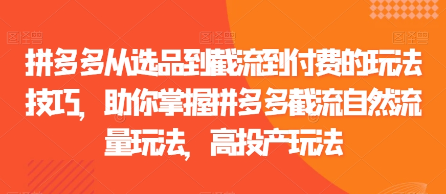 拼多多从选品到截流到付费的玩法技巧，助你掌握拼多多截流自然流量玩法，高投产玩法-旺铺专家