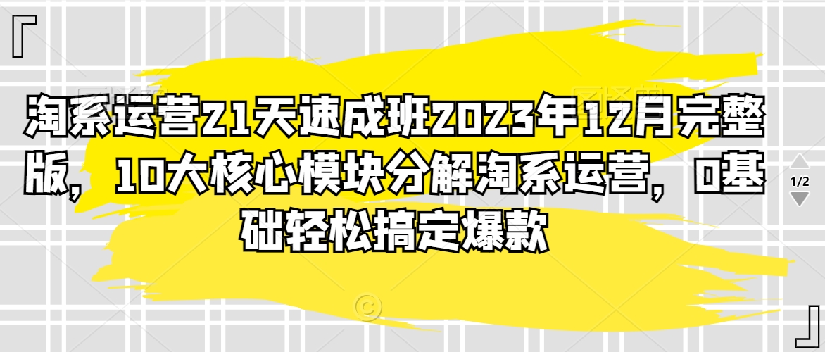 淘系运营21天速成班2023年12月完整版，10大核心模块分解淘系运营，0基础轻松搞定爆款-旺铺专家