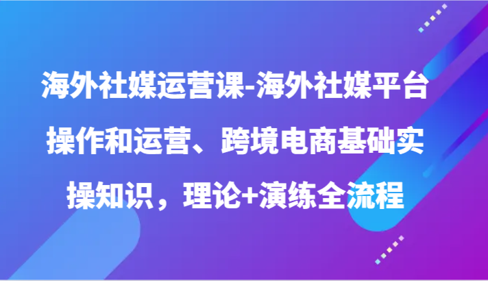 海外社媒运营课-海外社媒平台操作和运营、跨境电商基础实操知识，理论+演练全流程-旺铺专家