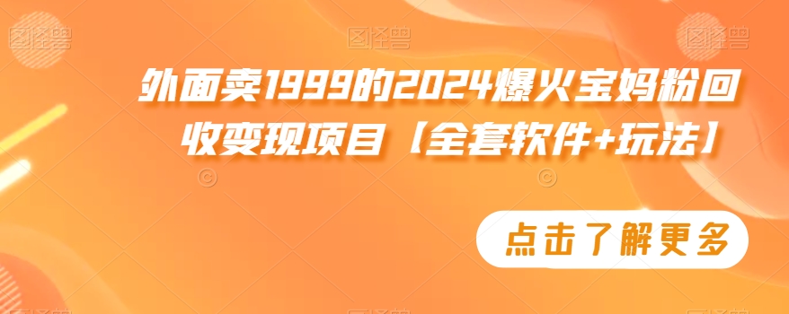 外面卖1999的2024爆火宝妈粉回收变现项目【全套软件+玩法】-旺铺专家