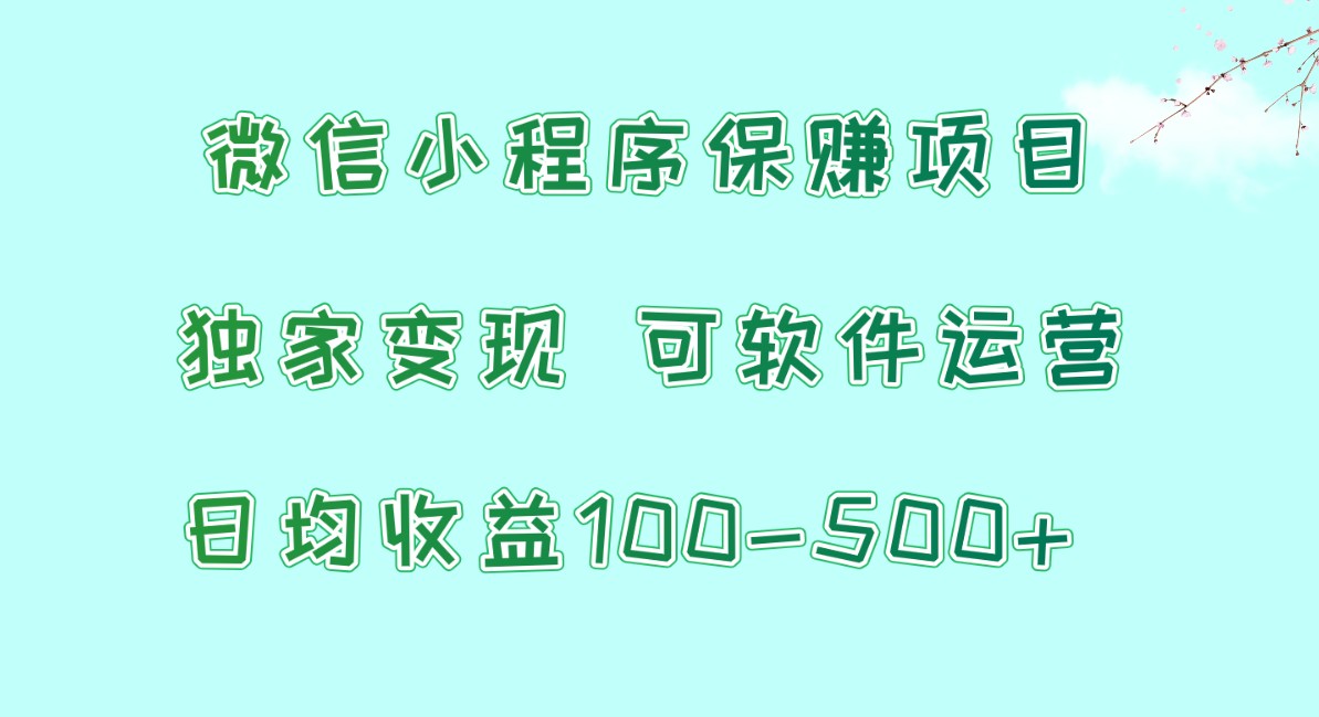 微信小程序保赚项目，日均收益100~500+，独家变现，可软件运营-旺铺专家