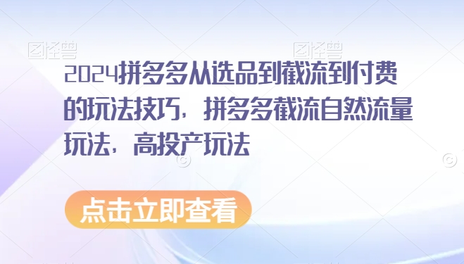 2024拼多多从选品到截流到付费的玩法技巧，拼多多截流自然流量玩法，高投产玩法-旺铺专家