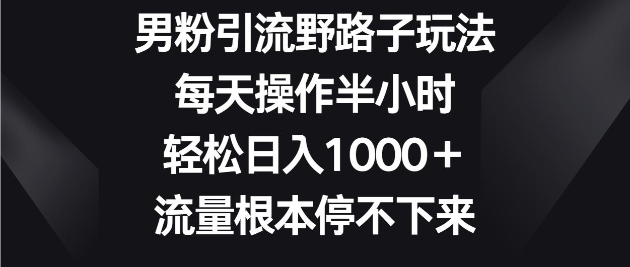 男粉引流野路子玩法，每天操作半小时轻松日入1000＋，流量根本停不下来-旺铺专家