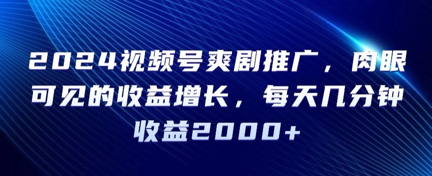 2024视频号爽剧推广，肉眼可见的收益增长，每天几分钟收益2000+-旺铺专家
